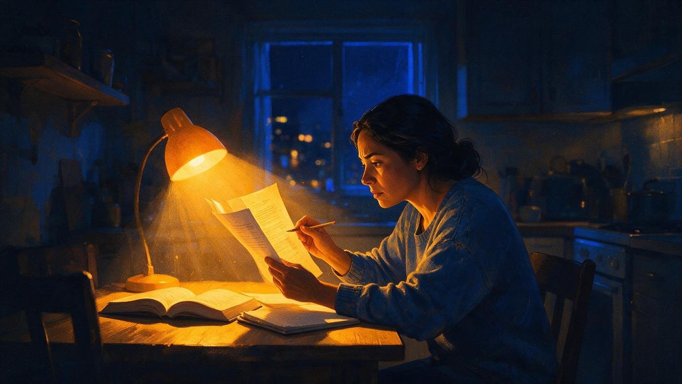 Mujer leyendo y subrayando un documento para practicar comprensión de lectura del GED